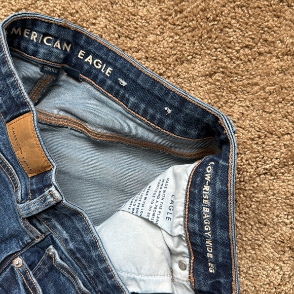 American Eagle Low Rise Baggy Wide Leg Dreamy Drape Stretch Long Tall Dark Jeans - Picture 8 of 11